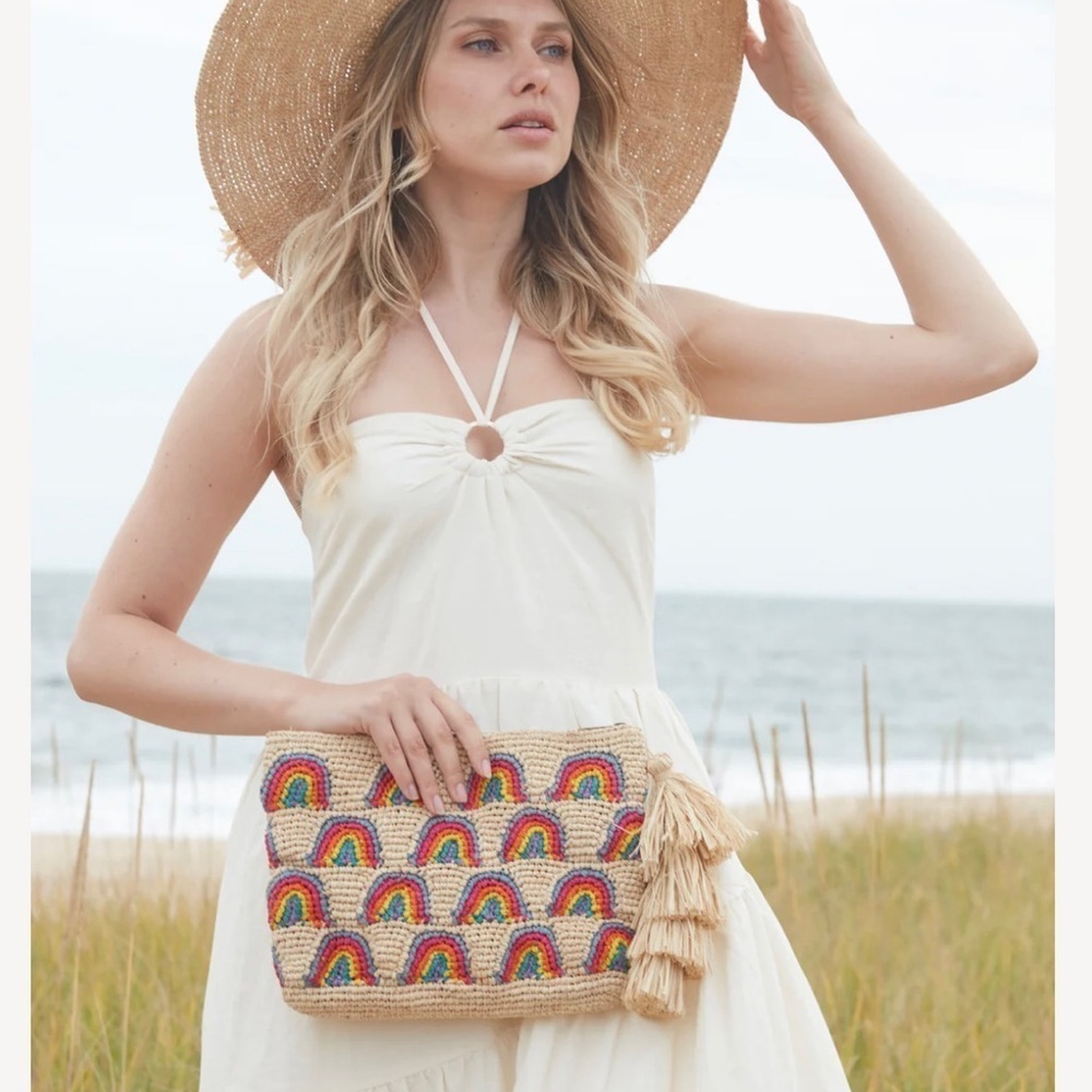 NEW Mar Y Sol Iris Rainbow Woven Clutch